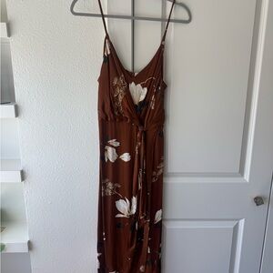 Shona Joy Brown Floral Maxi Dress with White Floral Print